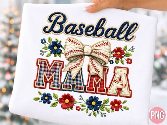 Baseball Mama Floral Embroidery Bow PNG Review