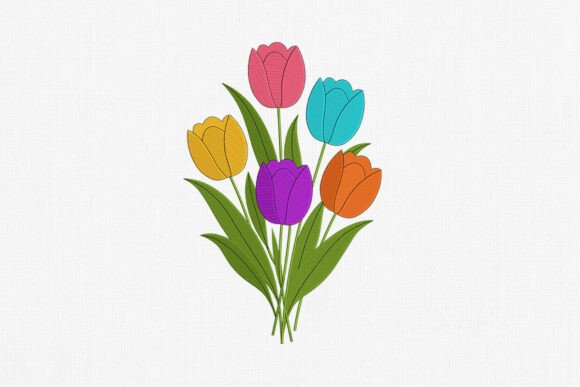 Colorful Tulip Bouquet Embroidery Art
