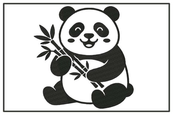 Cute Panda with Bamboo Embroidery Design