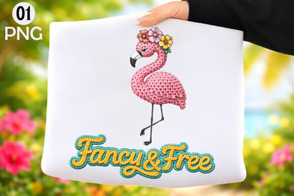 Fancy Free Flamingo Embroidery PNG