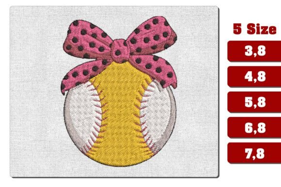 Girly Softball with Bow Embroidery Files