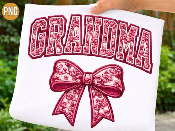 Grandma Floral Embroidery Bow PNG SHIRT