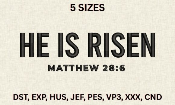 He is Risen Matthew 28 6 Embroidery File