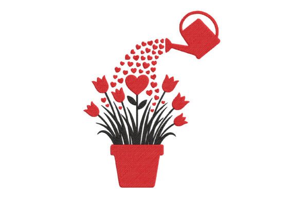 Love Flower Pot Embroidery Design