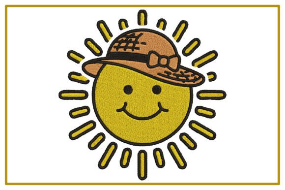 Smiling Sun with Hat Embroidery Design