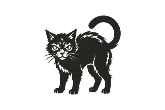 Spooky Black Cat Embroidery Design