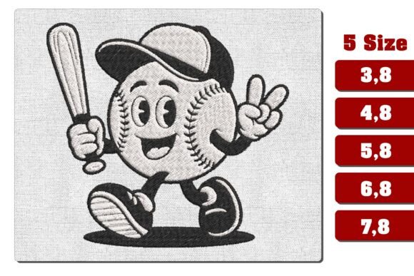 Vintage Cartoon Baseball Embroidery File